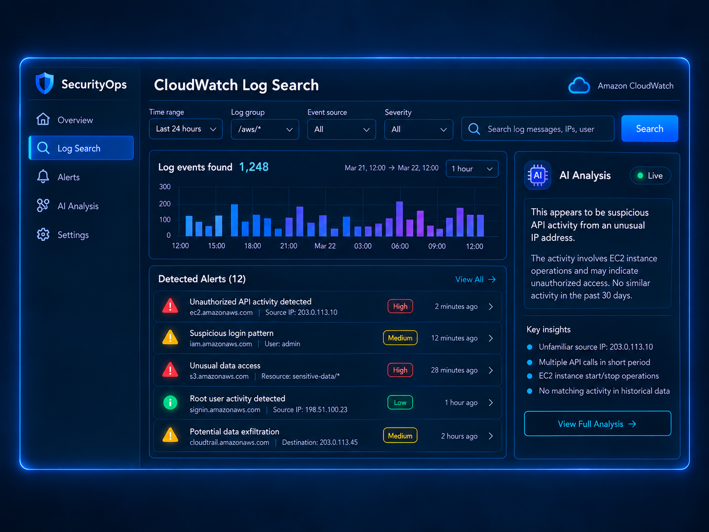 CloudWatch Log Search panel
